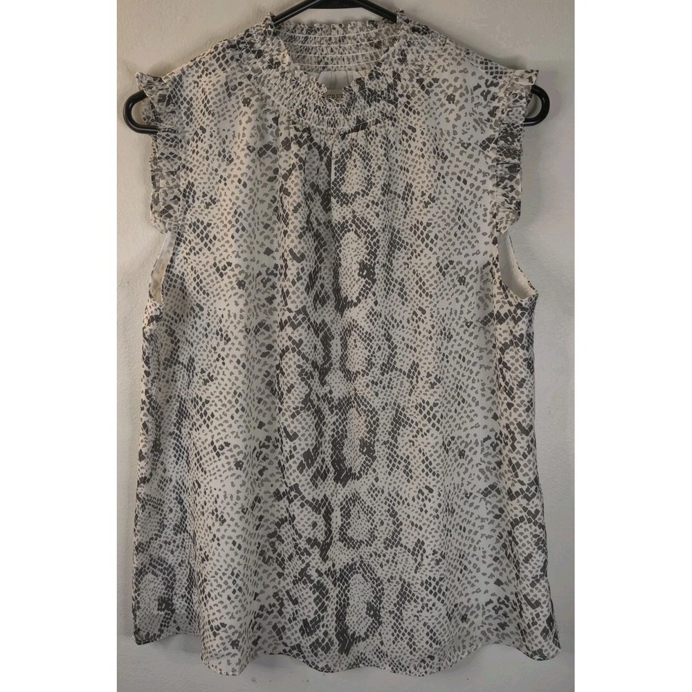 J. Crew‎ Women's Snakeskin Sleeveless Top Smocked Neckline White/Gray Size 4
